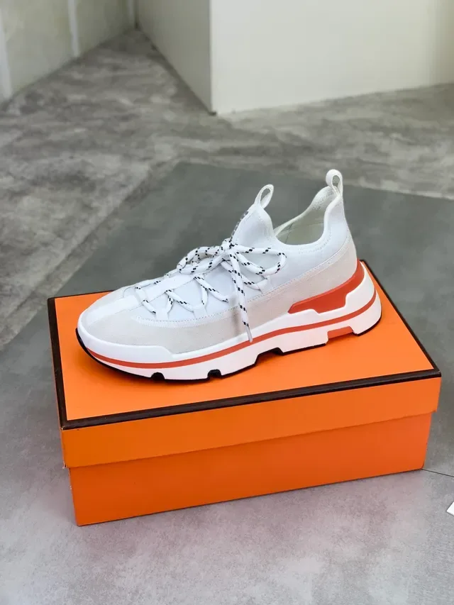 Hermès White and Orange Platform Sneaker 4