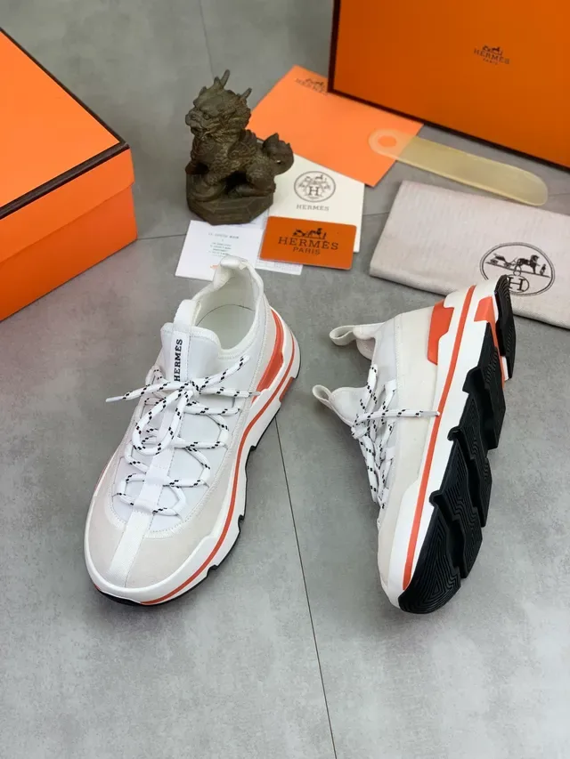 Hermès White and Orange Platform Sneaker 5