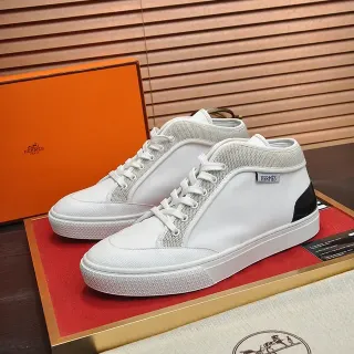 Hermès White Black High-Top Mixed-Material Upper Lifestyle Sneakers