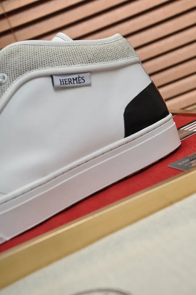 Hermès White Black High-Top Mixed-Material Upper Lifestyle Sneakers 2