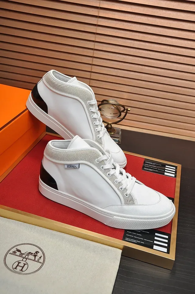 Hermès White Black High-Top Mixed-Material Upper Lifestyle Sneakers 4