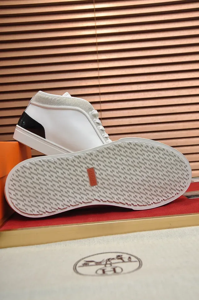 Hermès White Black High-Top Mixed-Material Upper Lifestyle Sneakers 5