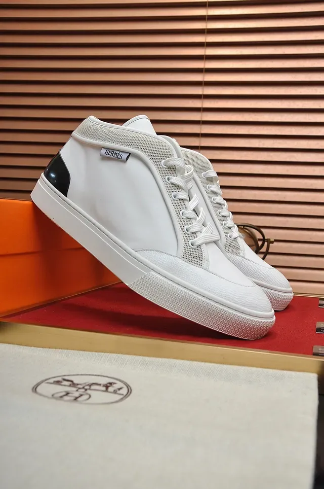 Hermès White Black High-Top Mixed-Material Upper Lifestyle Sneakers 7
