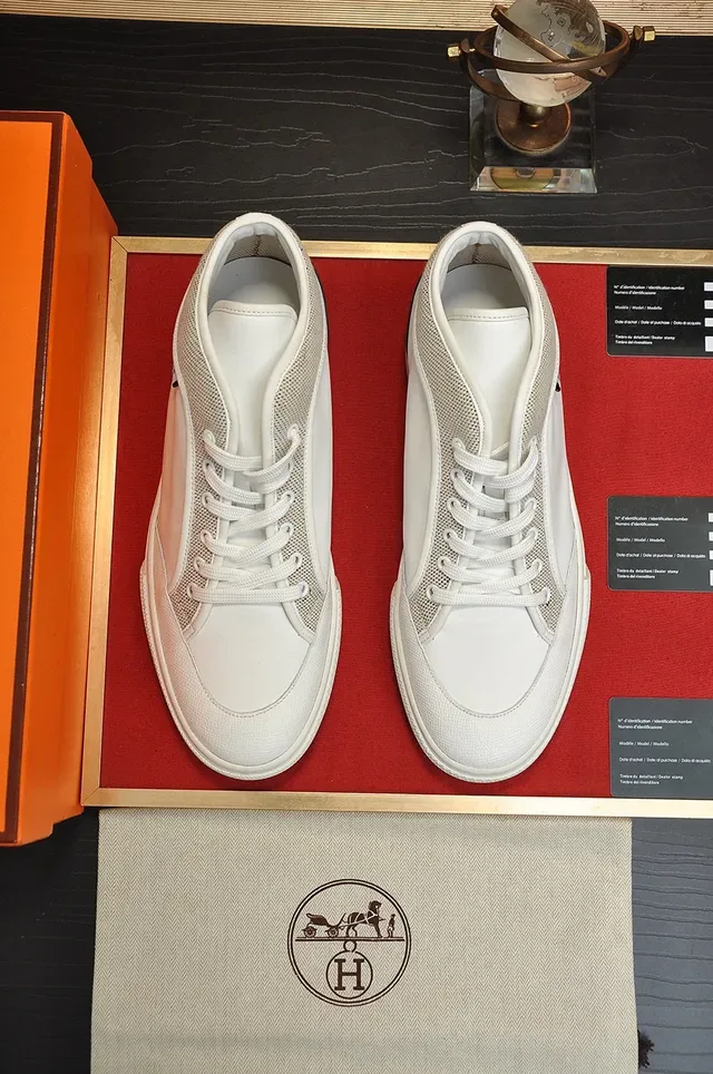 Hermès White Black High-Top Mixed-Material Upper Lifestyle Sneakers 8