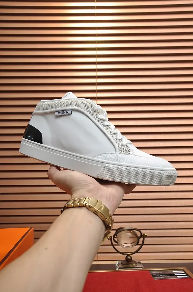 Hermès White Black High-Top Mixed-Material Upper Lifestyle Sneakers 9