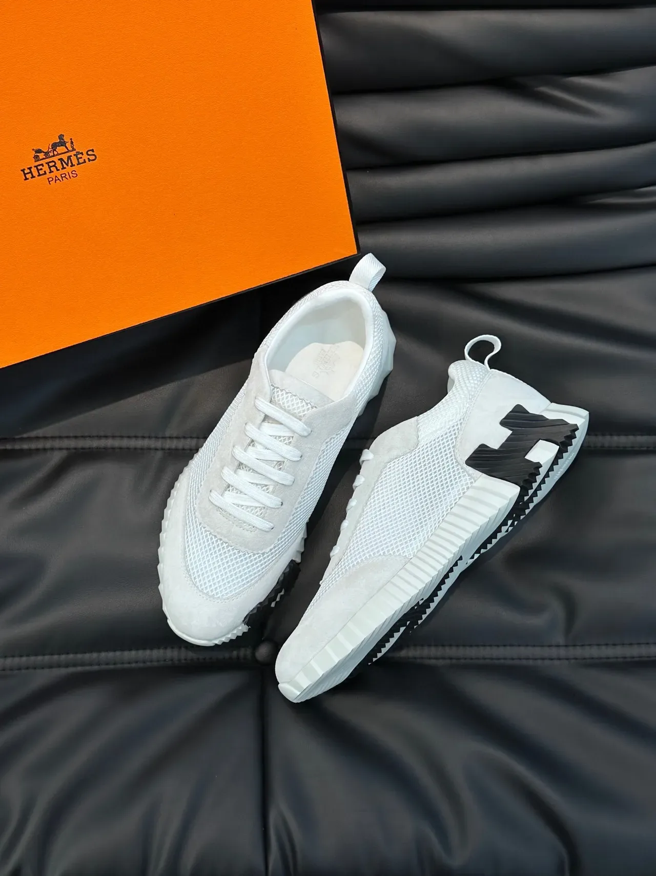 Hermès White Mesh and Suede Lifestyle Sneakers 2
