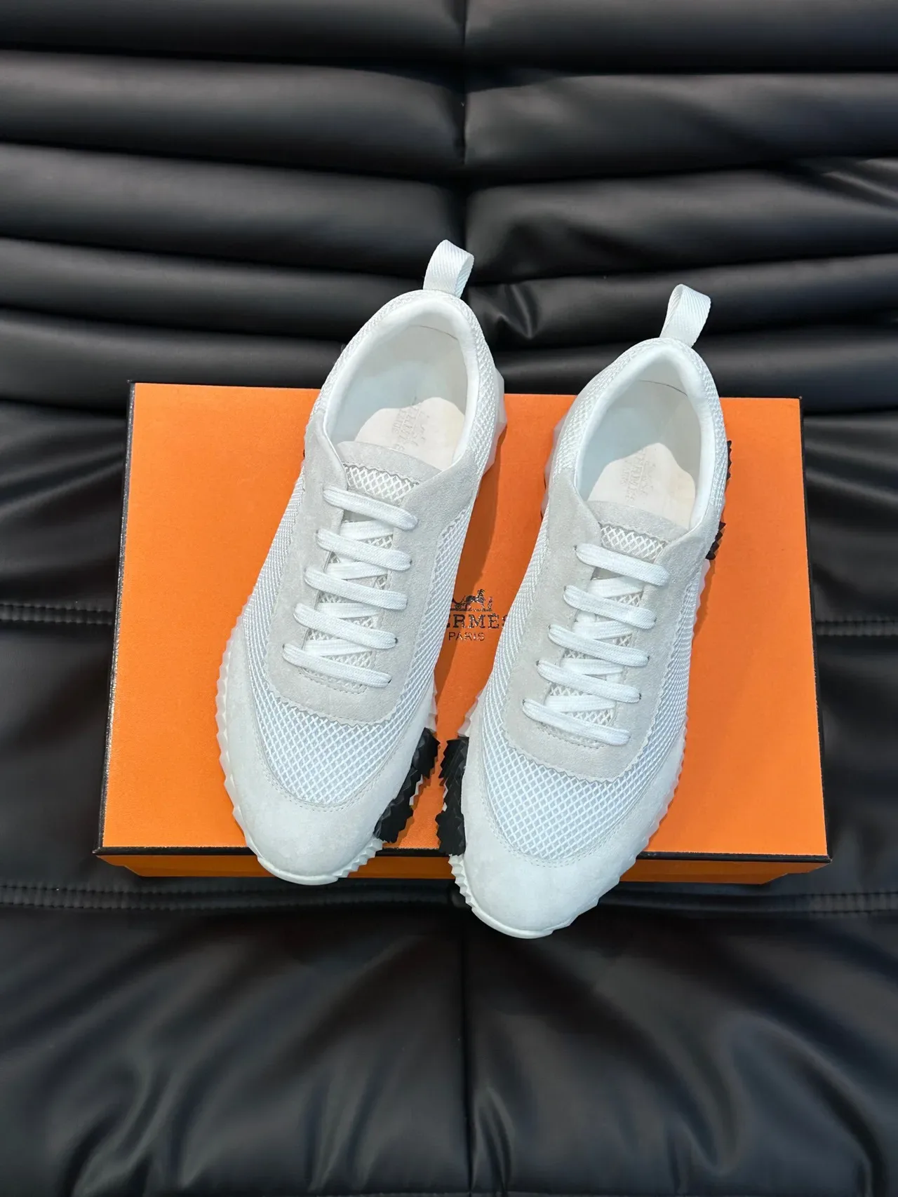Hermès White Mesh and Suede Lifestyle Sneakers 3