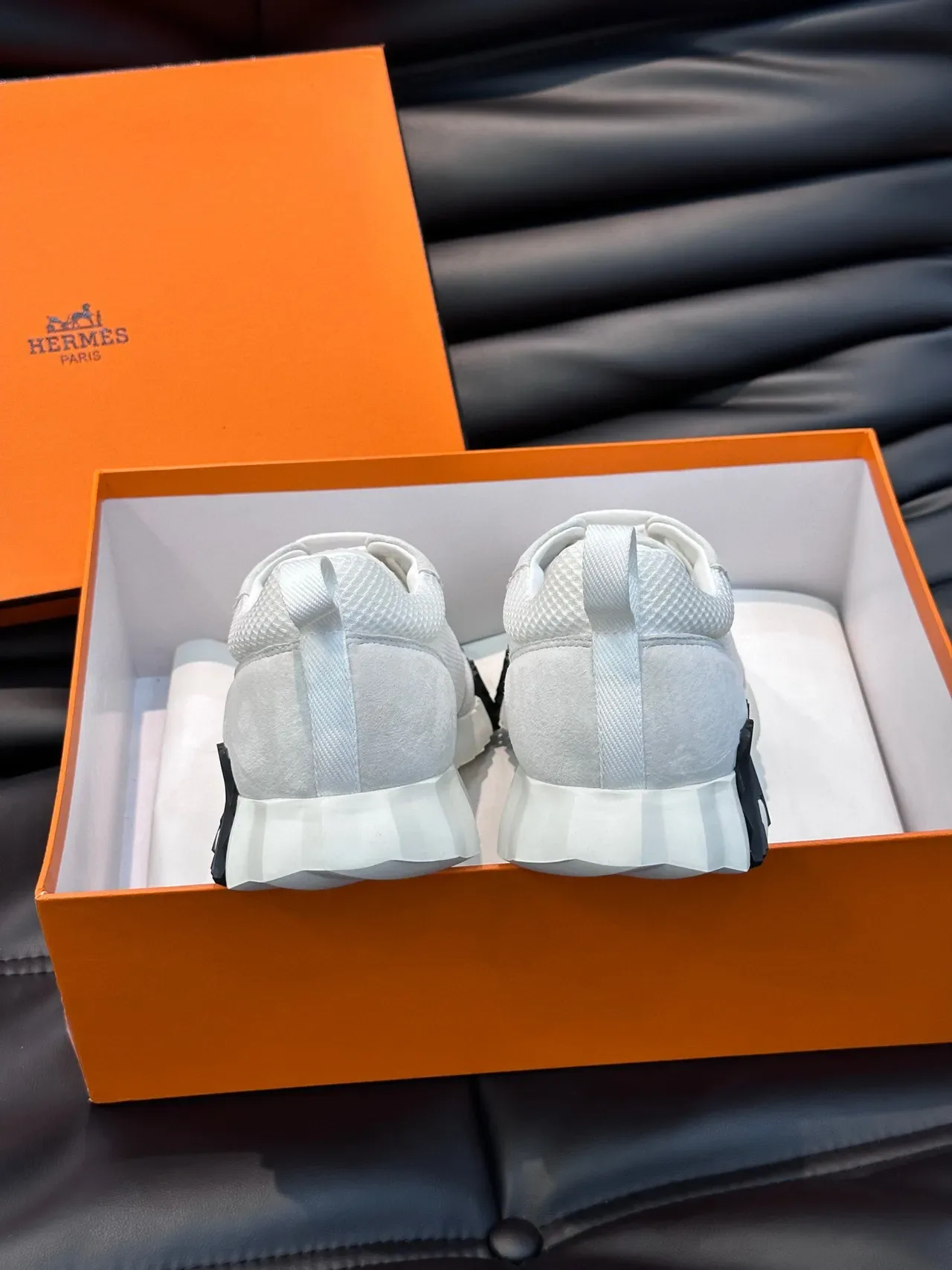 Hermès White Mesh and Suede Lifestyle Sneakers 5