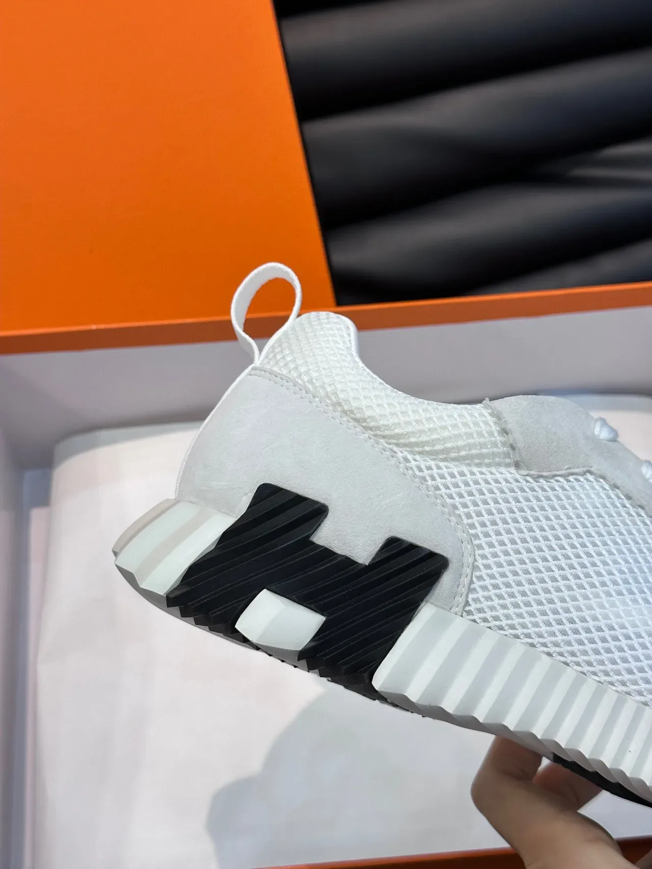 Hermès White Mesh and Suede Lifestyle Sneakers 7