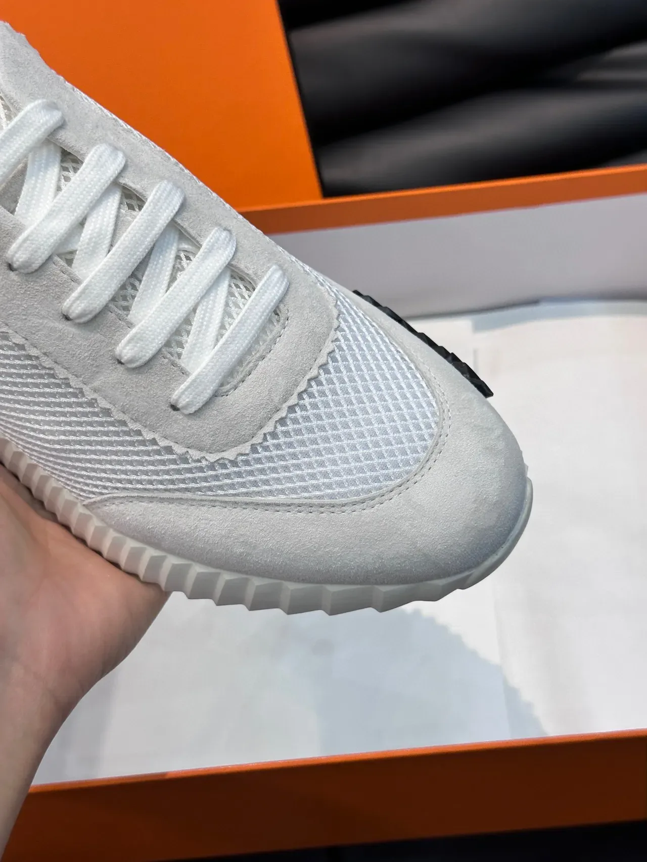 Hermès White Mesh and Suede Lifestyle Sneakers 8