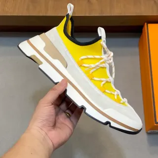 Hermès أصفر أبيض قاعدة متعددة الطبقات كولار صورك فت سنيكرز تشونكي