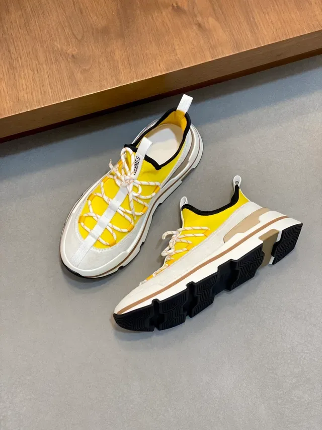 Hermès Tênis Chunky Amarelo Branco Sola Em Camadas Col Sock-Fit 4