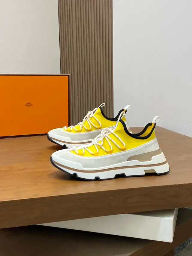 Hermès Tênis Chunky Amarelo Branco Sola Em Camadas Col Sock-Fit 5