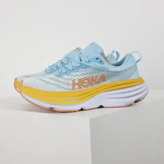 Hoka Blue Yellow Engineered Mesh Upper Stacked Midsole Running Shoes