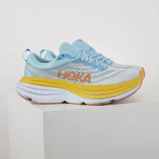 Hoka Blue Yellow Engineered Mesh Upper Stacked Midsole Running Shoes 3