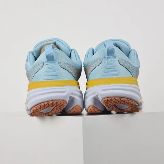 Hoka Blue Yellow Engineered Mesh Upper Stacked Midsole Running Shoes 8