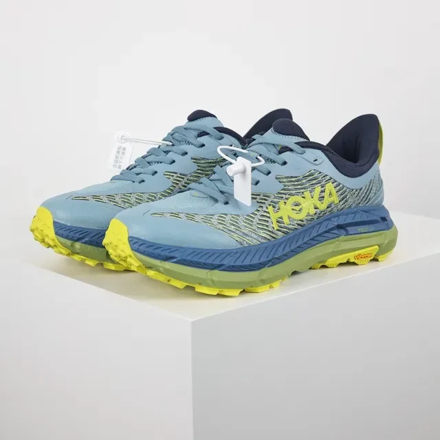 Hoka Blue Yellow Lightweight Trail Runner Rockered Midsole Running Shoes 2