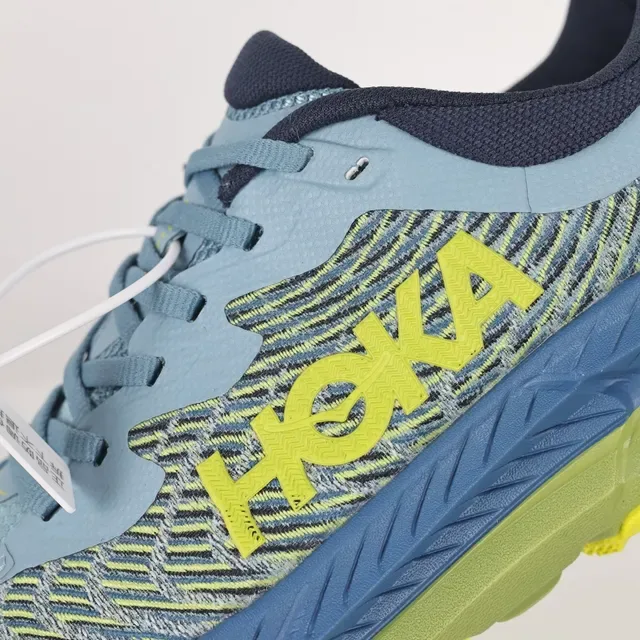 Hoka Blue Yellow Lightweight Trail Runner Rockered Midsole Running Shoes 6