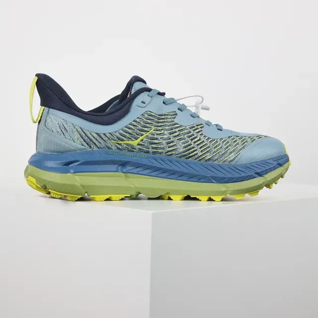Hoka Blue Yellow Lightweight Trail Runner Rockered Midsole Running Shoes 7