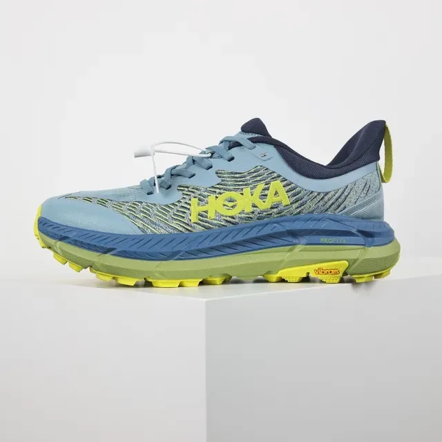 Hoka Blue Yellow Lightweight Trail Runner Rockered Midsole Running Shoes 9