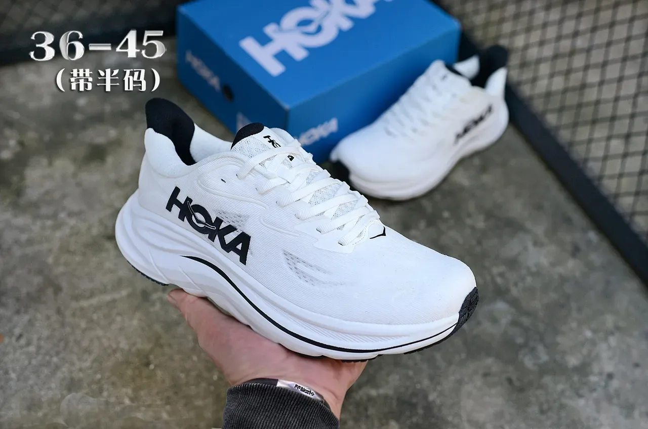 Hoka White Black Engineered Mesh Upper Sculpted Cushioned Midsole Running Shoes 3