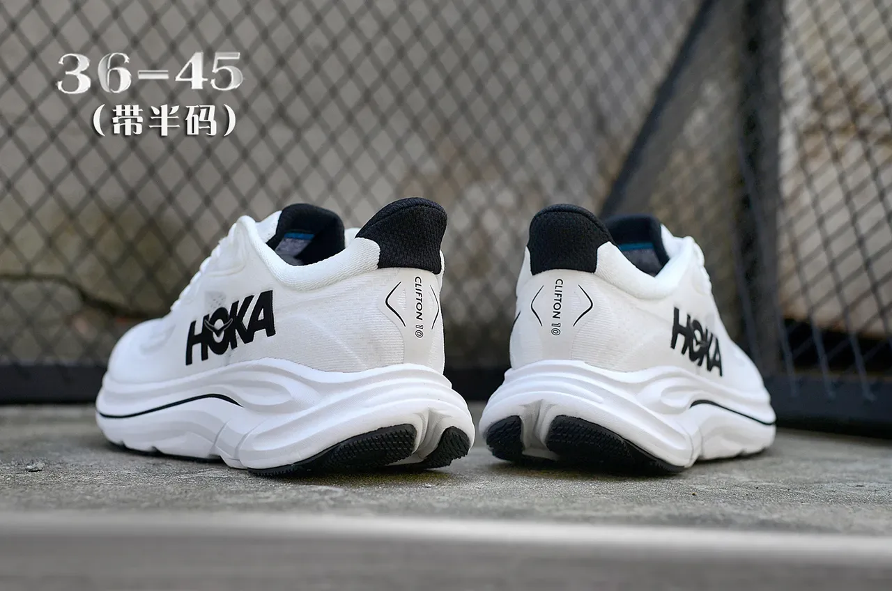 Hoka White Black Engineered Mesh Upper Sculpted Cushioned Midsole Running Shoes 6