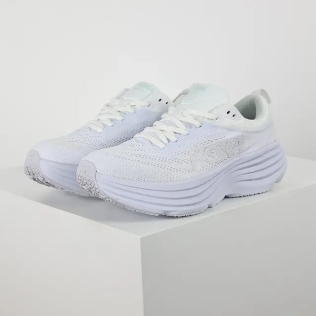 Hoka White Green Engineered Mesh Upper Multi-Layered Ridged Midsole Running Shoes 2