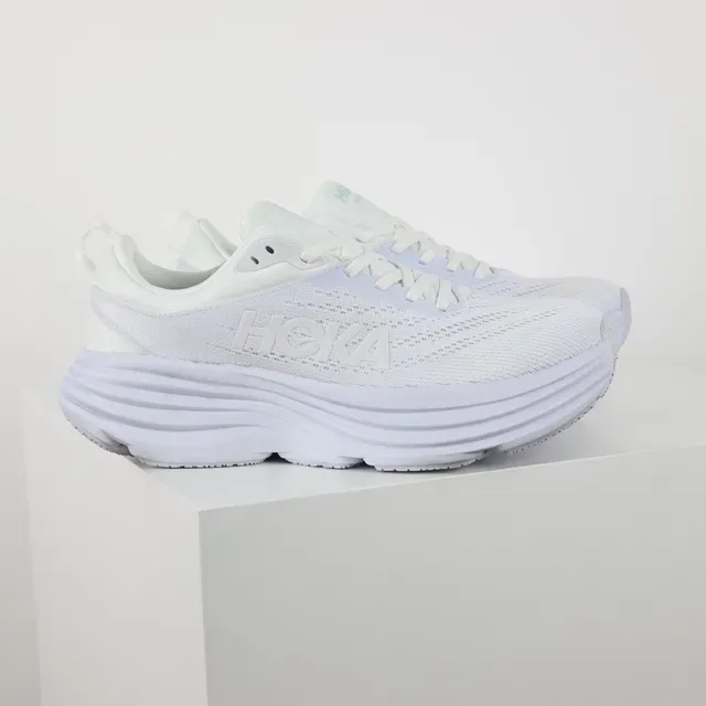 Hoka White Green Engineered Mesh Upper Multi-Layered Ridged Midsole Running Shoes 3