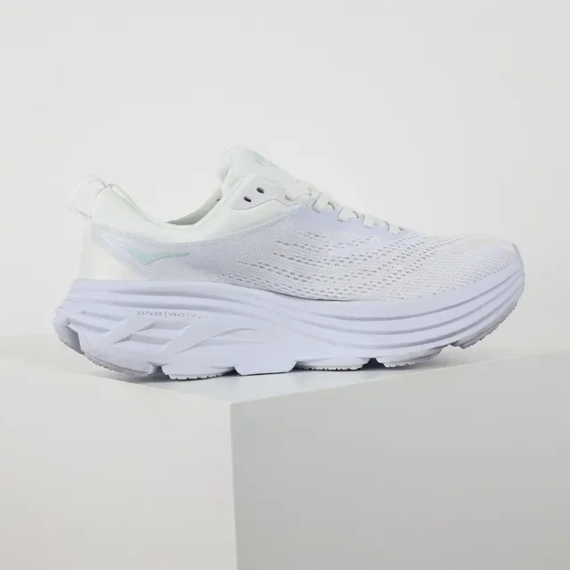 Hoka White Green Engineered Mesh Upper Multi-Layered Ridged Midsole Running Shoes 7