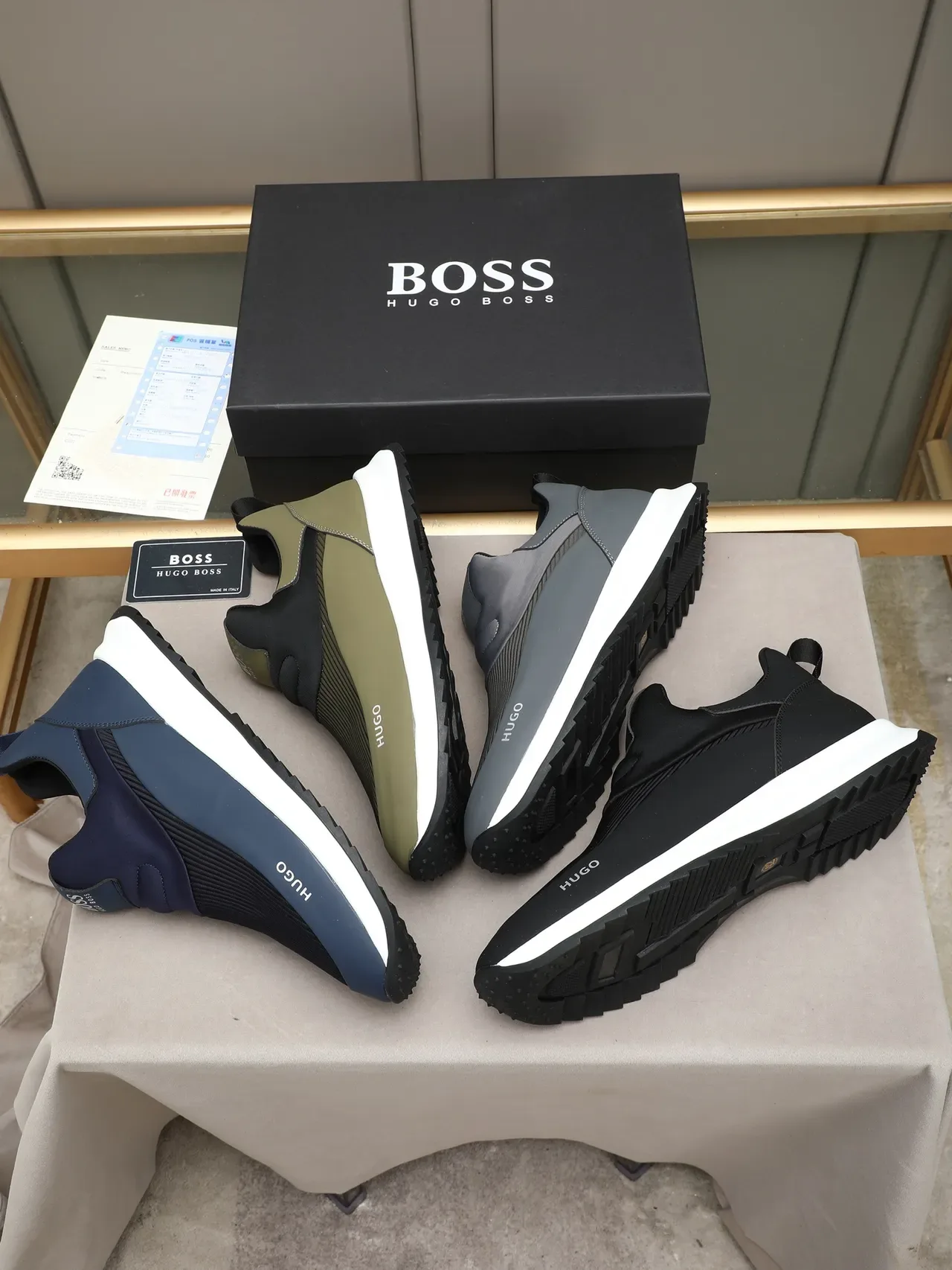 HUGO Black White Slip-On Sock-Fit Upper Sneakers 2