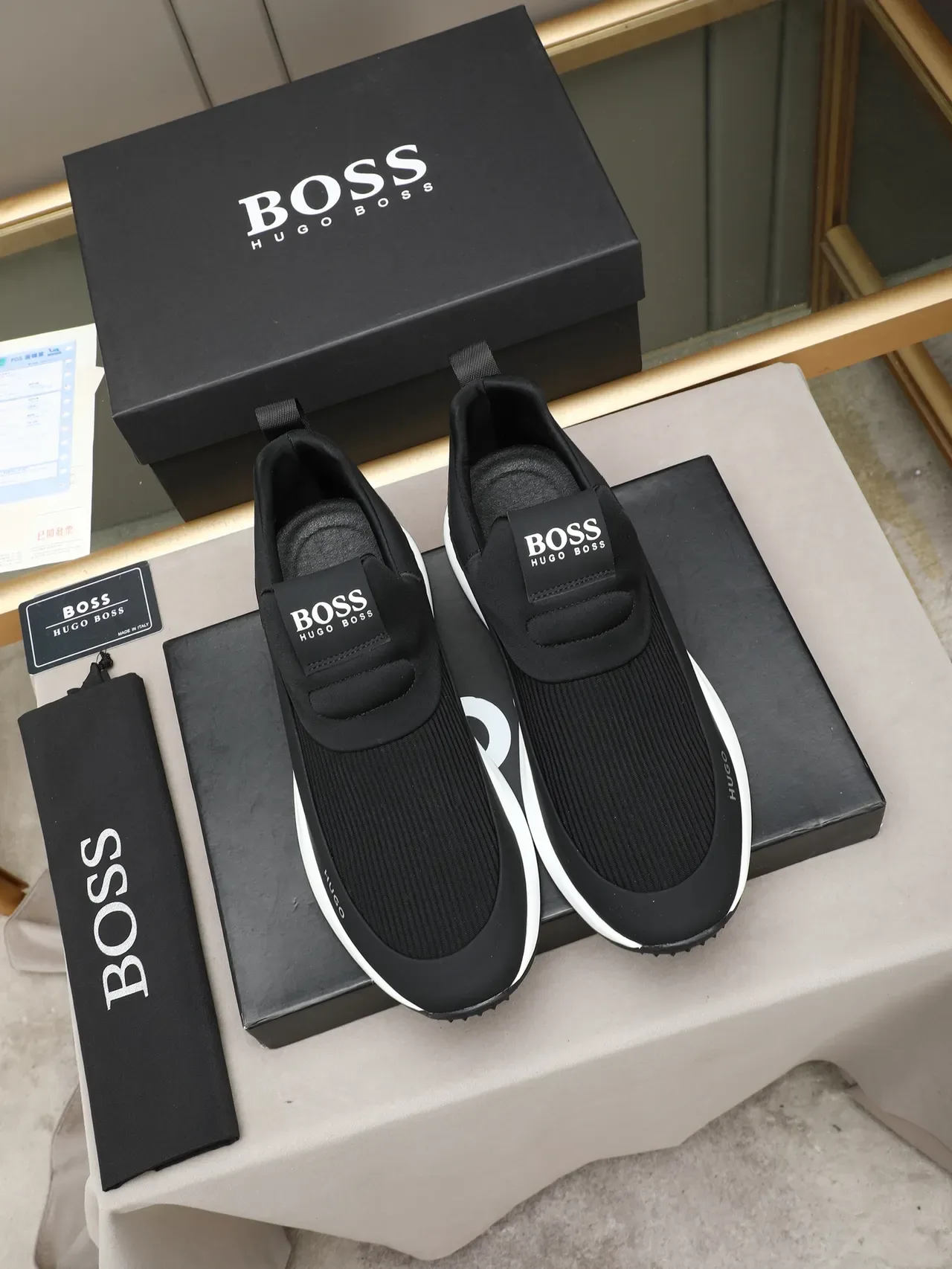 HUGO Black White Slip-On Sock-Fit Upper Sneakers 3