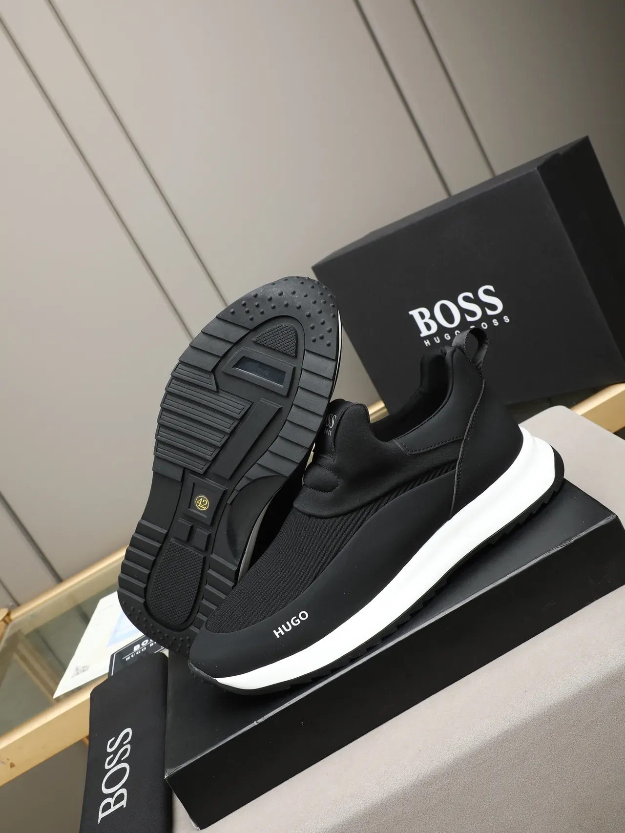 HUGO Black White Slip-On Sock-Fit Upper Sneakers 4