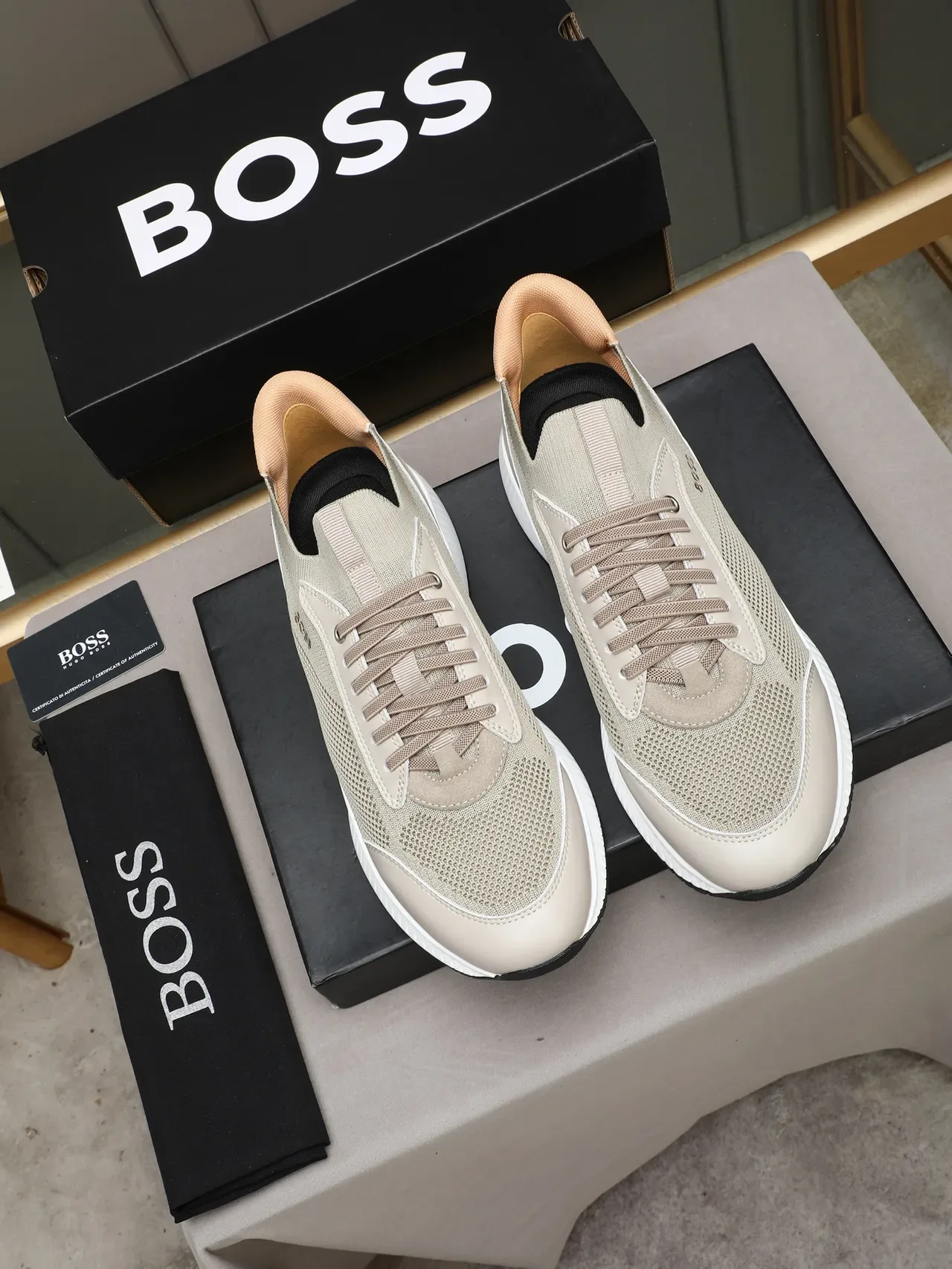 Hugo Boss Beige Knit and Mesh Lifestyle Sneaker 3