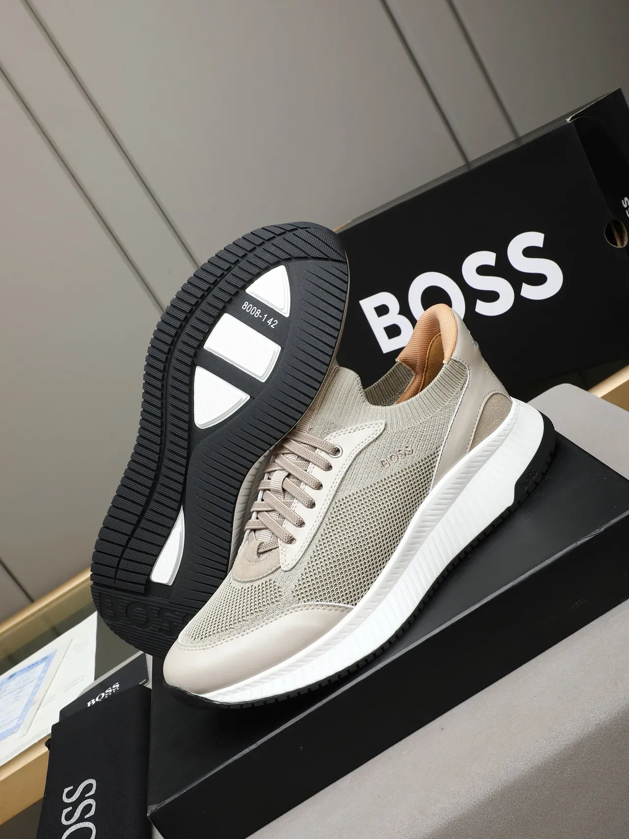 Hugo Boss Beige Knit and Mesh Lifestyle Sneaker 5
