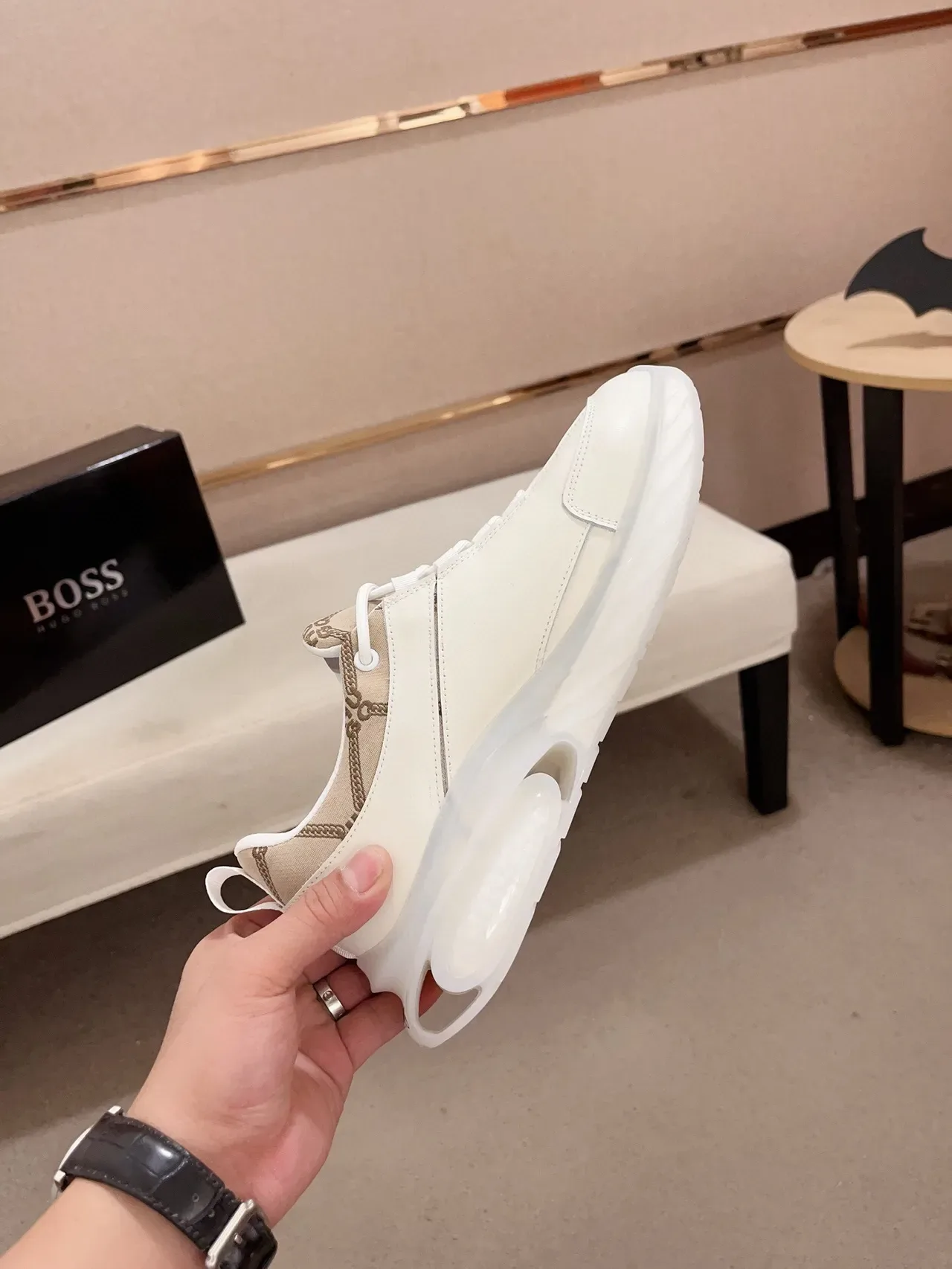 Hugo Boss Beige Blanc Sculpté Transparent Médiasole Pané Supérieur Sneakers Lifestyle 5