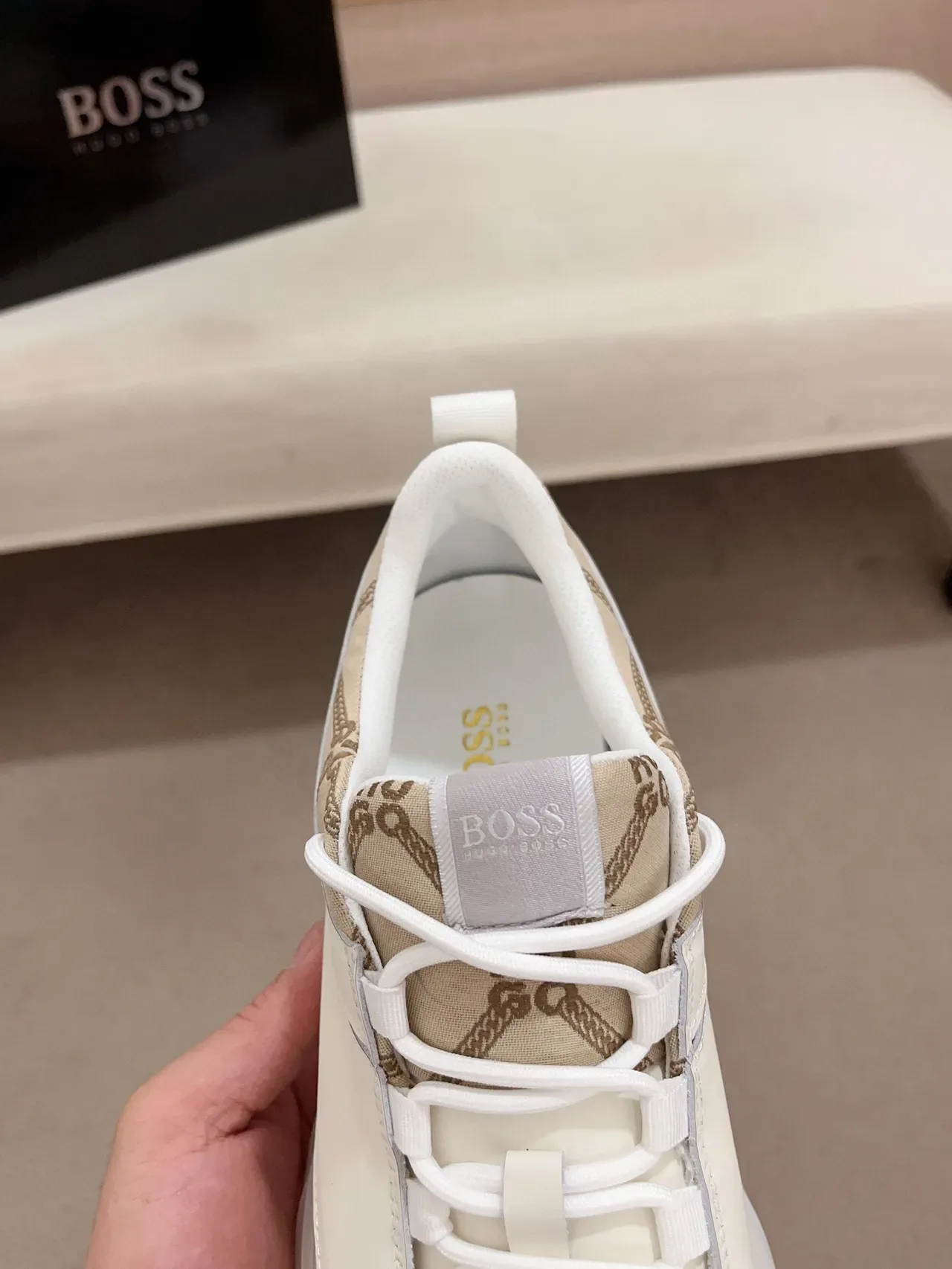 Hugo Boss Beige Blanc Sculpté Transparent Médiasole Pané Supérieur Sneakers Lifestyle 6