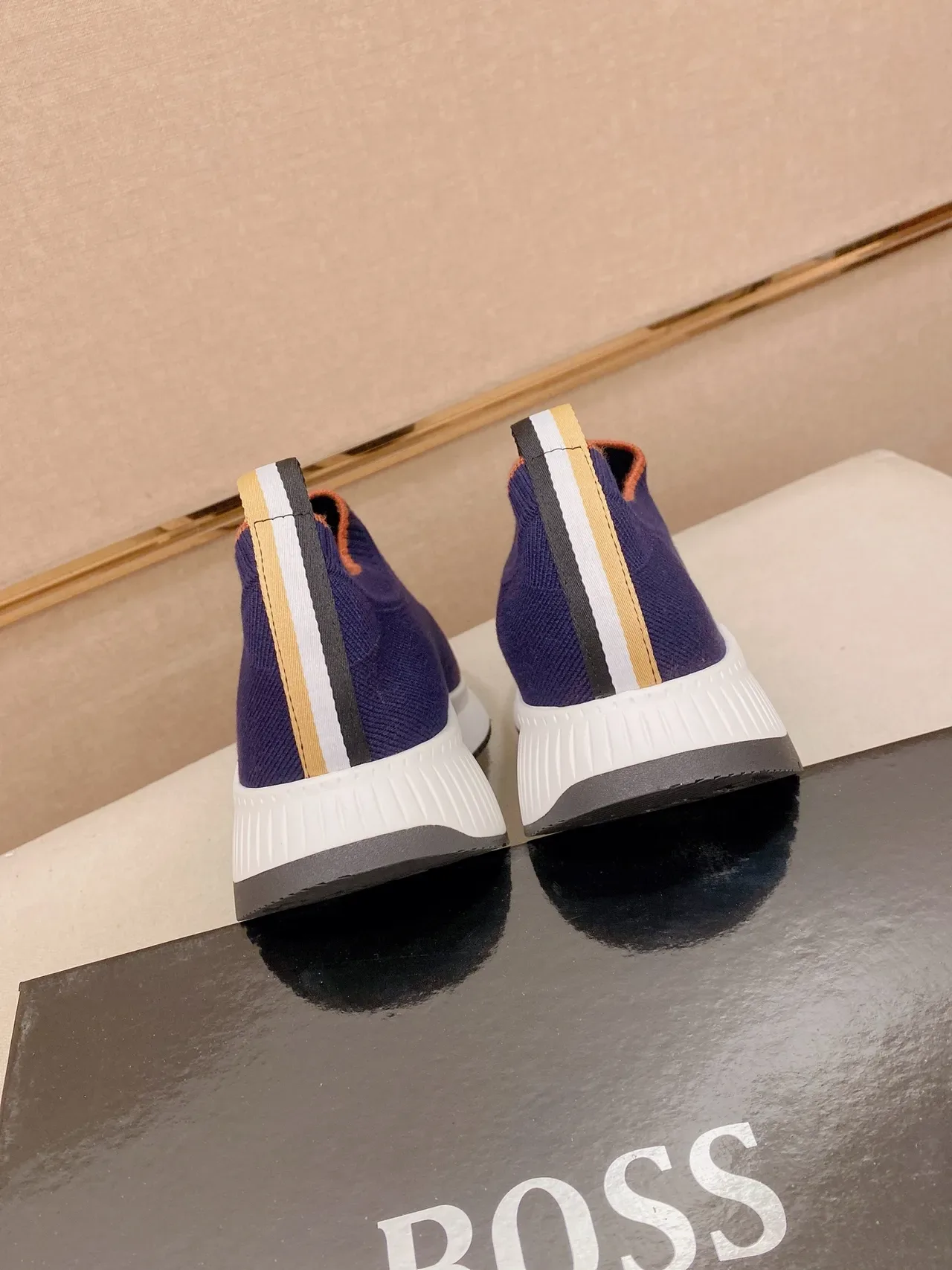 Hugo Boss Blue White Knit Upper Slip-On Construction Sneakers 3