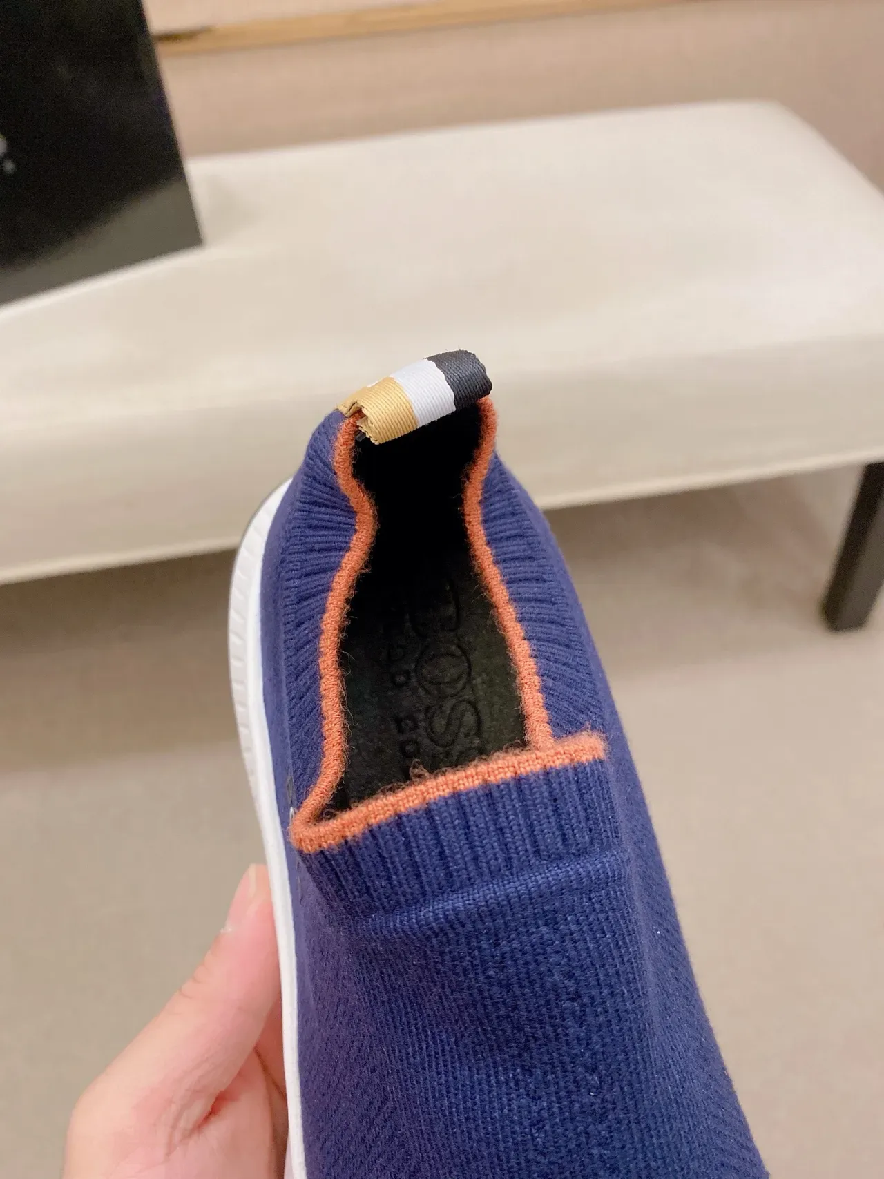 Hugo Boss Blue White Knit Upper Slip-On Construction Sneakers 4