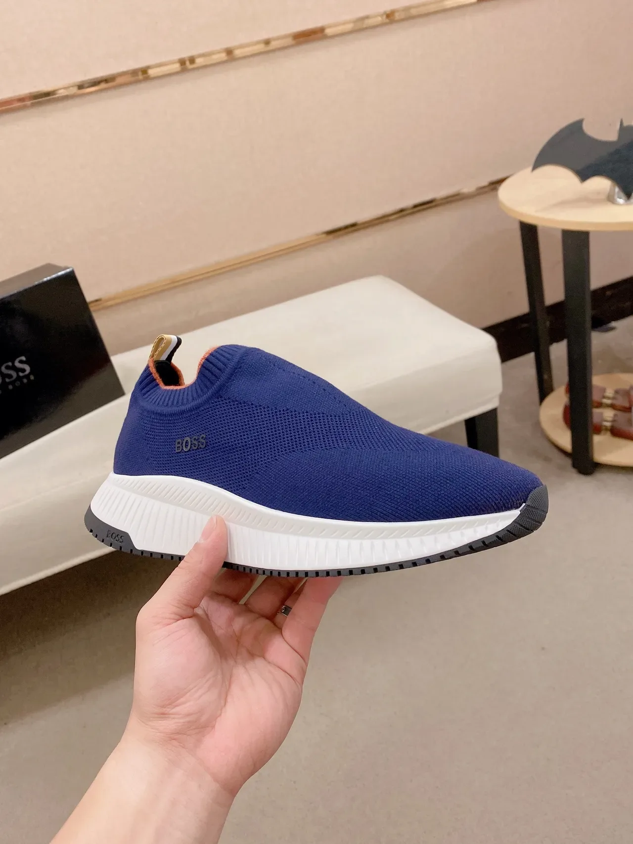 Hugo Boss Blue White Knit Upper Slip-On Construction Sneakers 5
