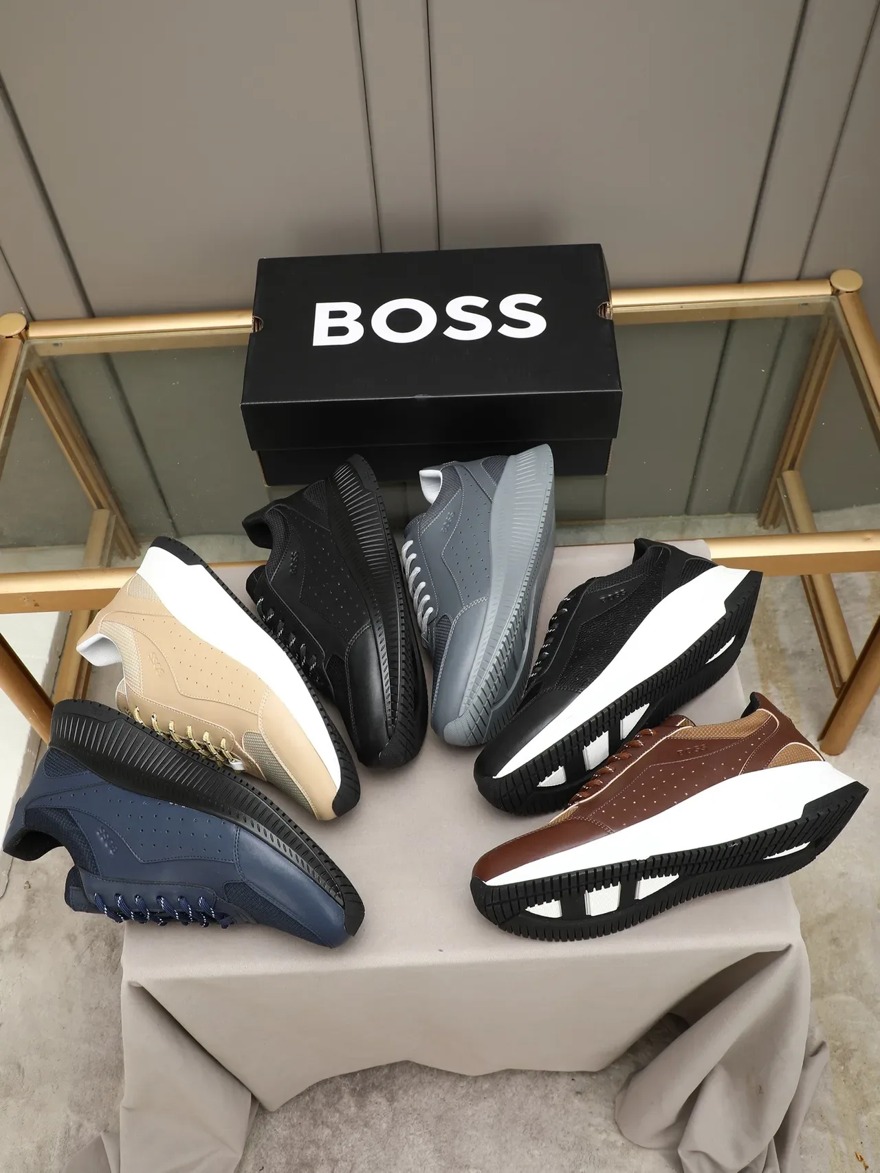 Hugo Boss Brown and Tan Perforated Leather Lifestyle Sneaker 2