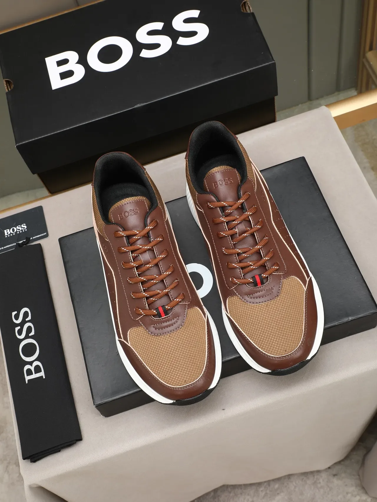 Hugo Boss Brown and Tan Perforated Leather Lifestyle Sneaker 3