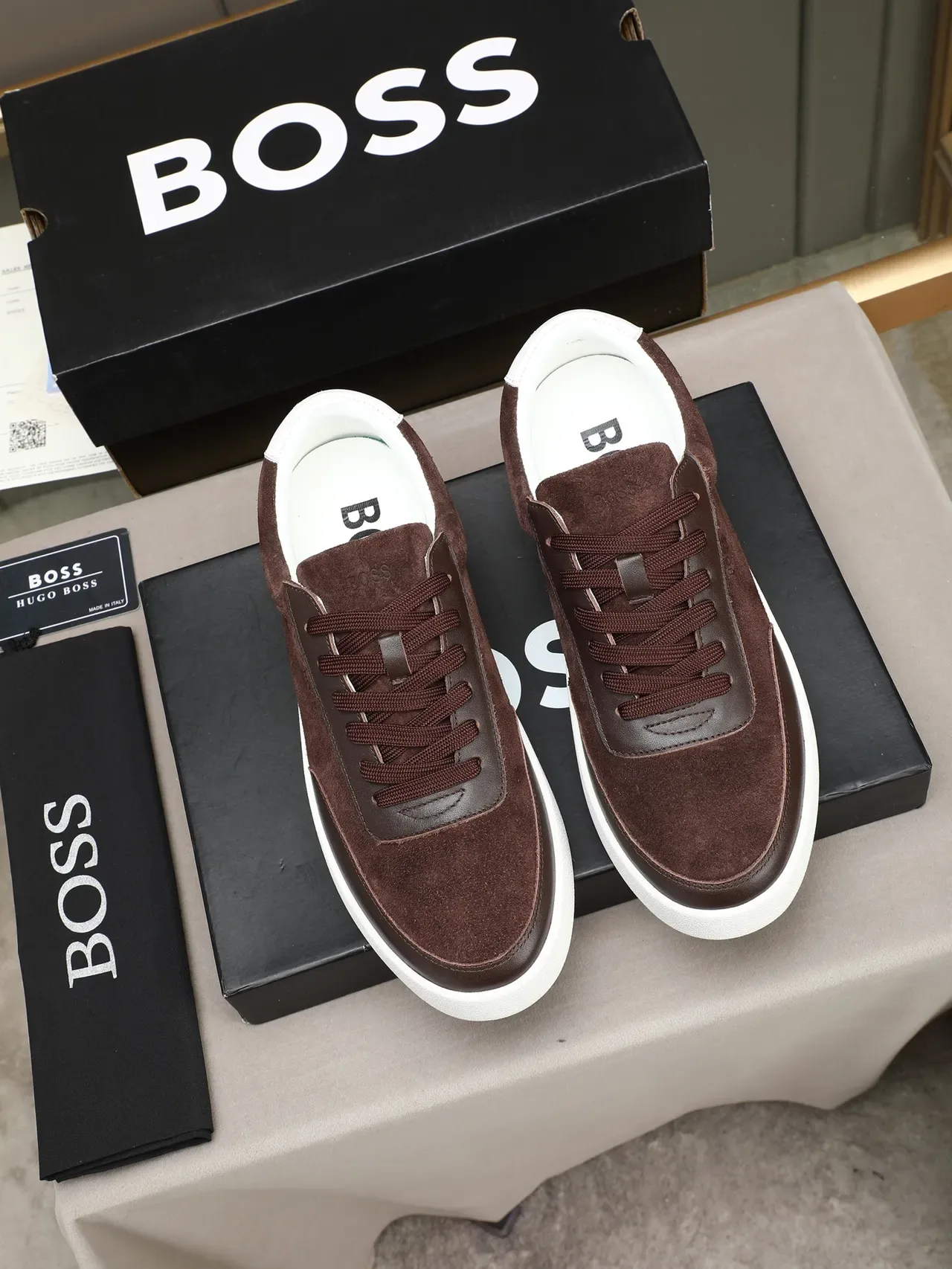 Hugo Boss Chaussures Lifestyle à Plateforme en Daim et Cuir Marron 2