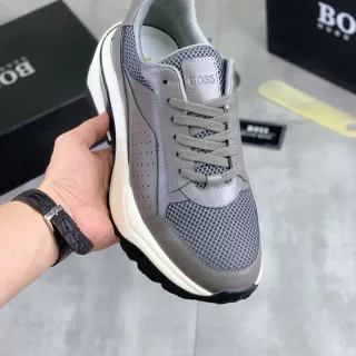 Hugo Boss Gray Mesh and Leather Chunky Sneakers