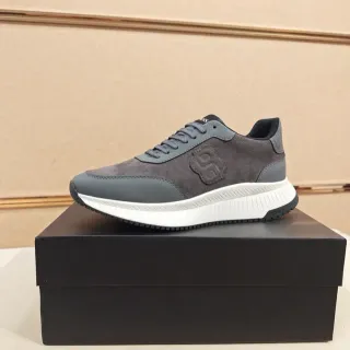 Hugo Boss Gray White Suede-and-Leather Upper Embossed Monogram Logo Lifestyle Sneakers