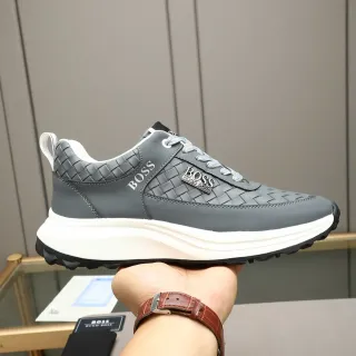 Hugo Boss Gray Woven Leather Lifestyle Sneakers