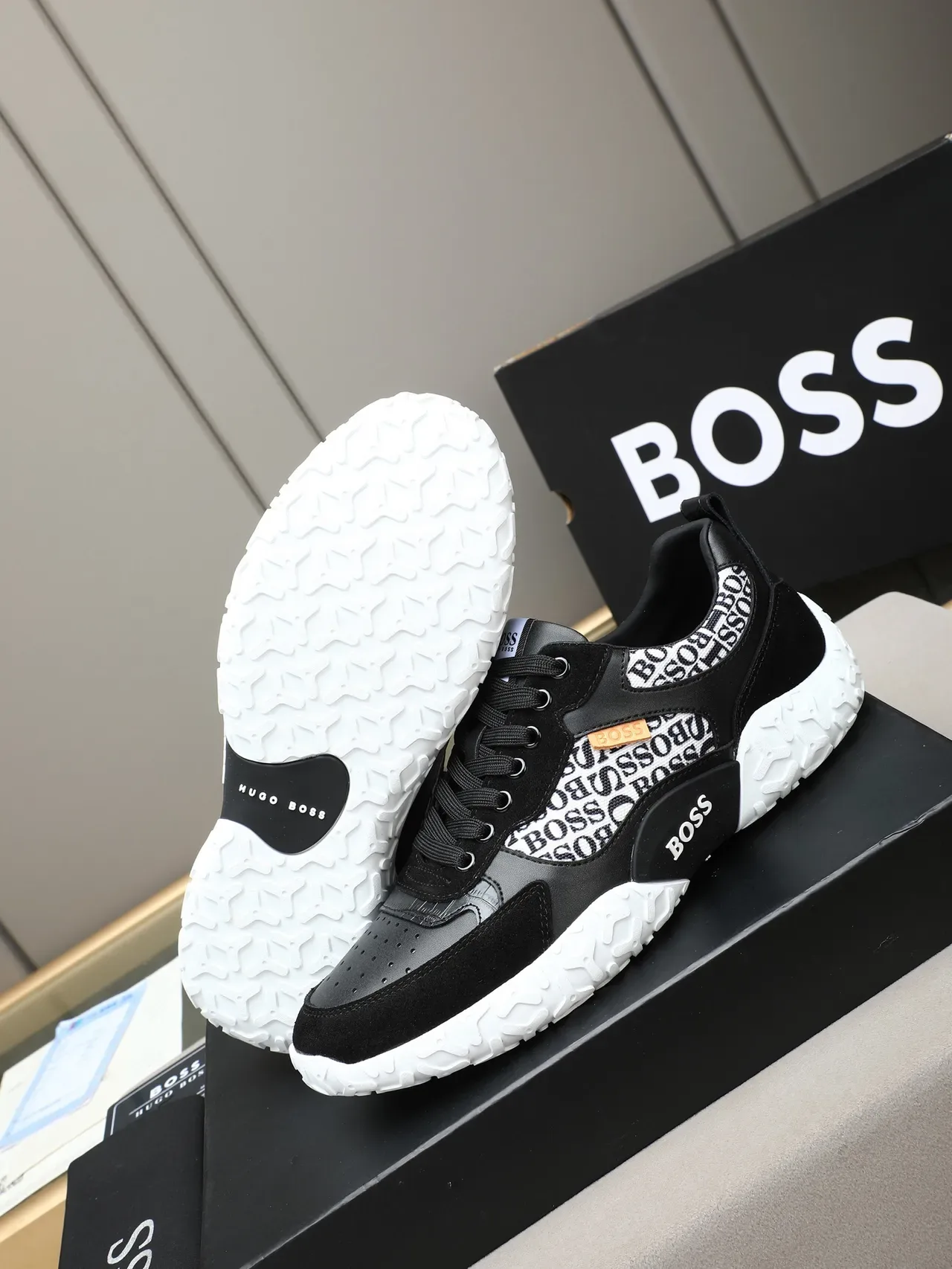 Hugo Boss Lifestyle Sneaker Black and White Monogram Mixed-Material Sneakers 4