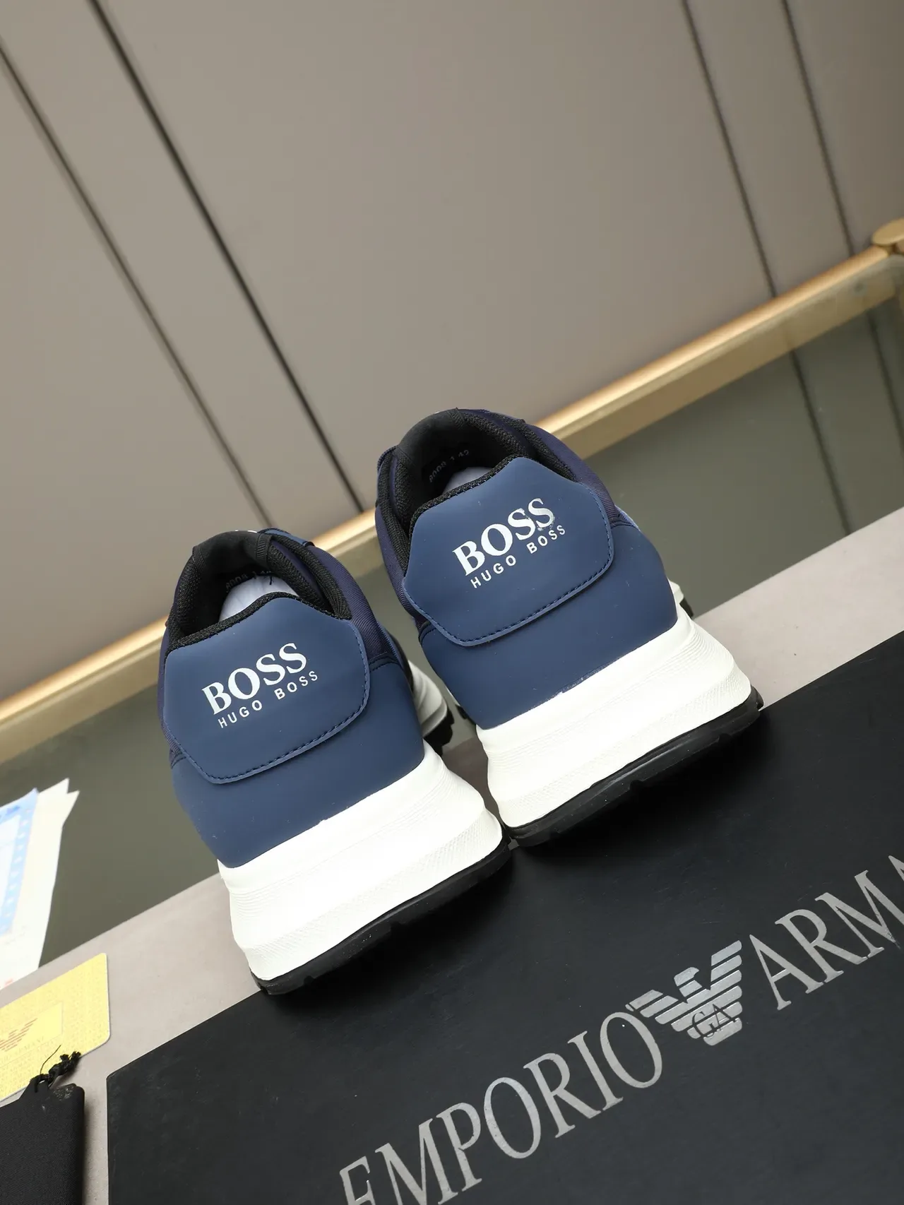 Hugo Boss Navy White Textile Upper Layered Midsole Sneakers 3