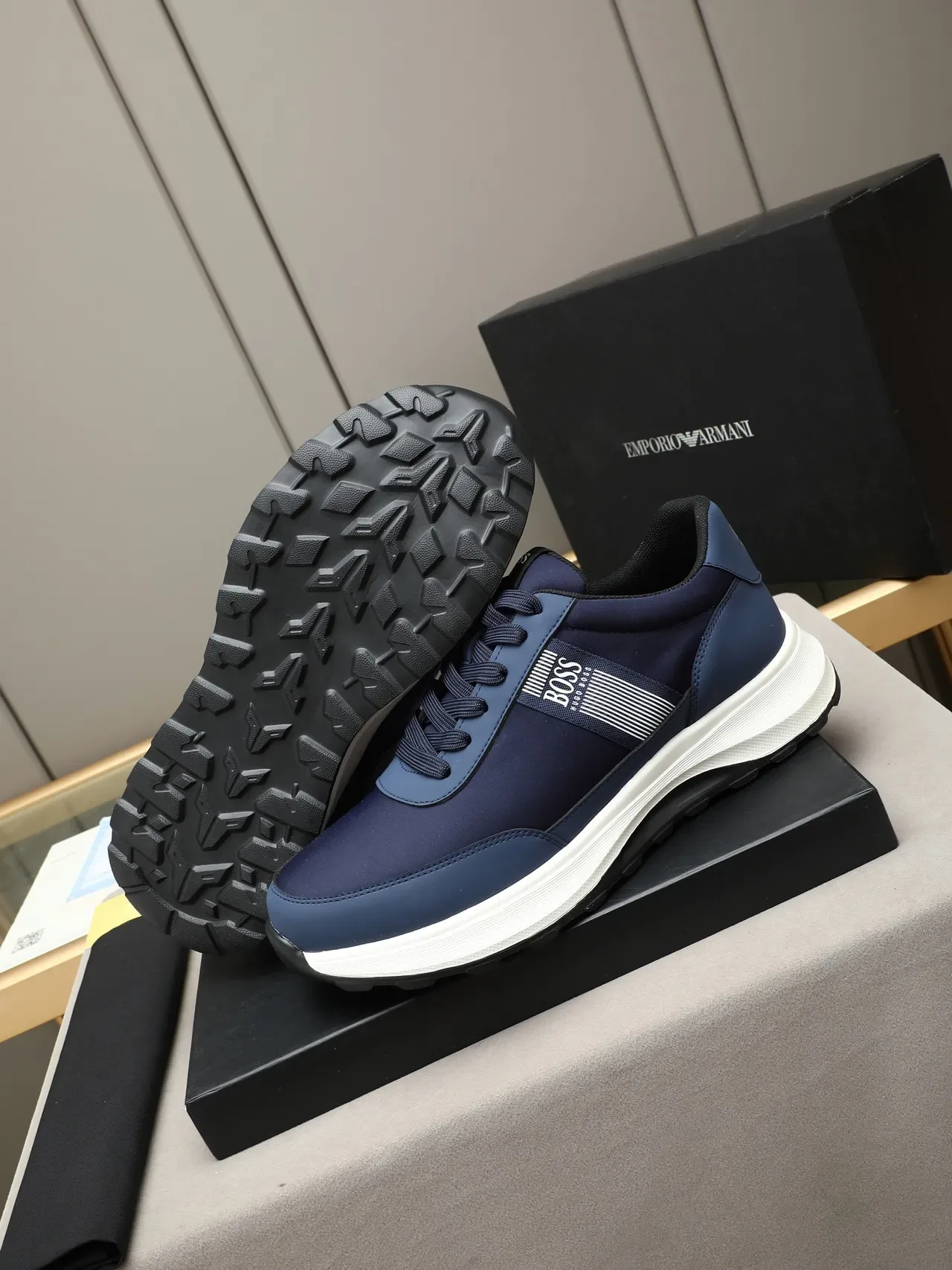 Hugo Boss Navy White Textile Upper Layered Midsole Sneakers 4