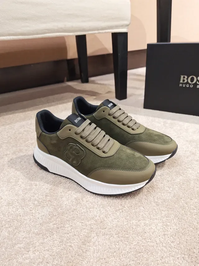 Hugo Boss Olive Green Suede and Leather Low-Top Lifestyle Sneakers 4