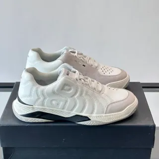 Hugo Boss White Gray Quilted Wave-Stitched Upper Perforated Toebox Lifestyle Sneakers